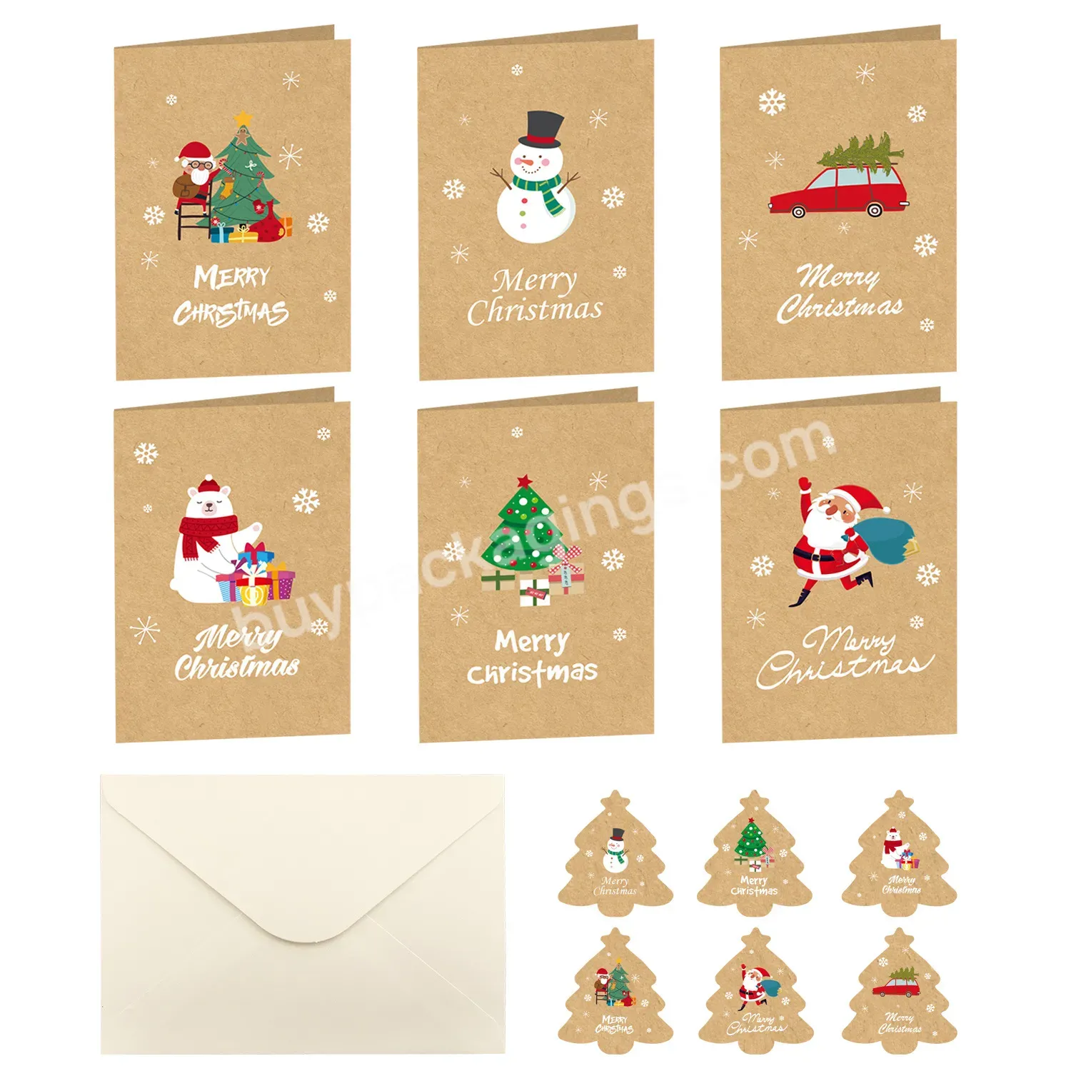 Yohpack New Craft Christmas Gift Card Hot Sale Creative Greeting Card Message Card With Sticker Envelope Set