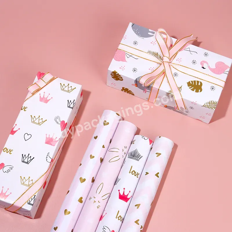 Yohpack New Hot Pink White Valentine's Day Printing Gold Heart Pattern Birthday Gift Paper Wholesale