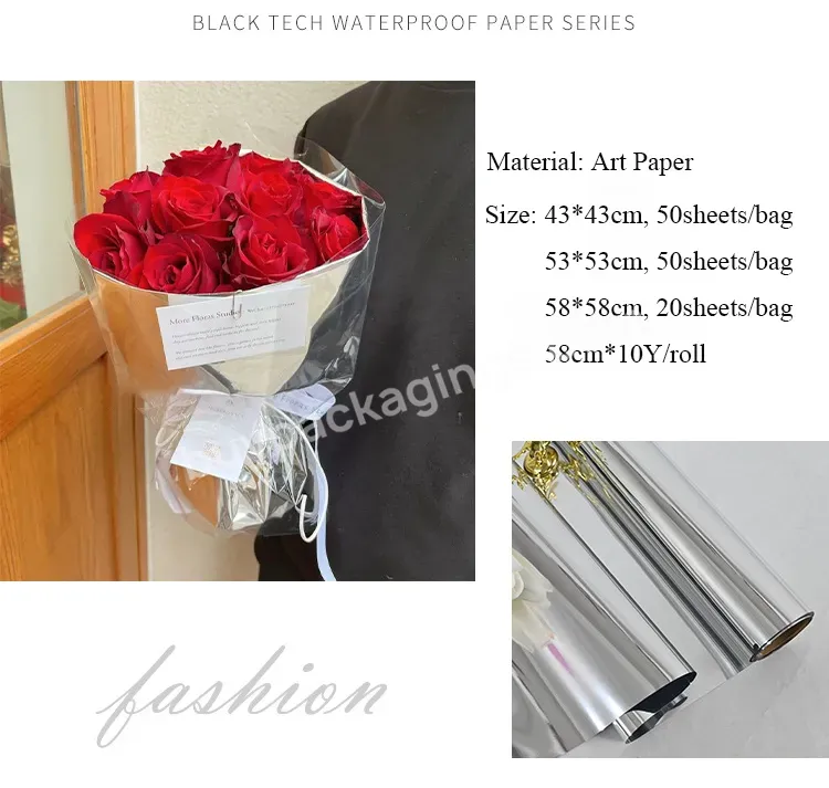 Yohpack New Metal Aluminized Plating Mirror Art Paper Reflective Silver Opp Flower Cellophane Wrapping Paper