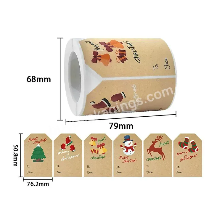 Yohpack New Tree Socks Snowman Elk Merry Christmas Square Brown Craft Paper Christmas Stickers Roll