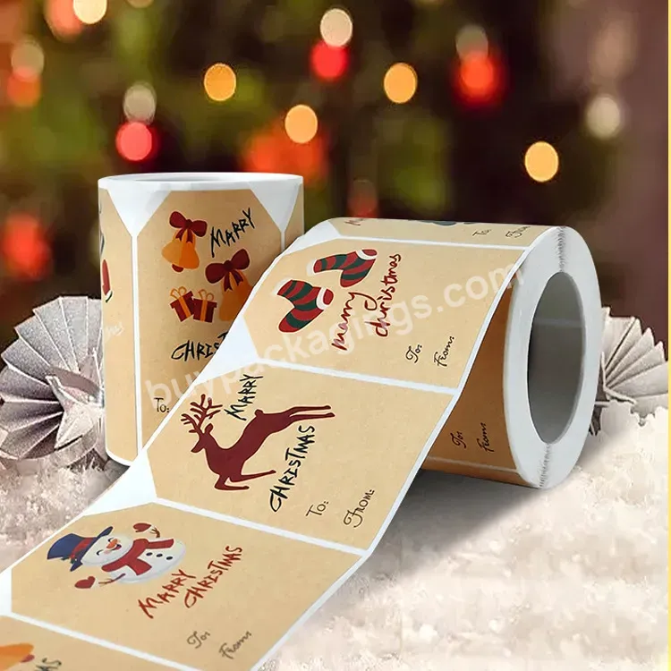 Yohpack New Tree Socks Snowman Elk Merry Christmas Square Brown Craft Paper Christmas Stickers Roll