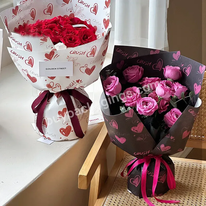 Yohpack New Valentine's Day Heart Mode Wrapping Paper Rose Bouquet Printing Kraft Paper For Flowers Packaging