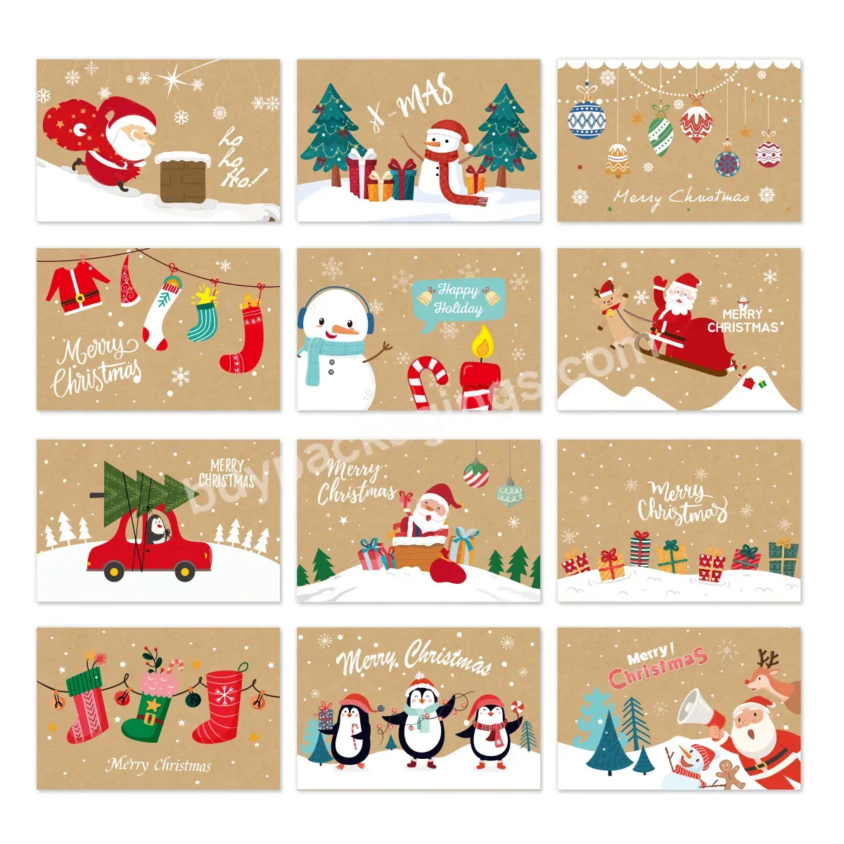 Yohpack Set Of 24pcs Christmas Gift Card Cute Cartoon Folded Craft Paper Card Greeting Card With Envelope