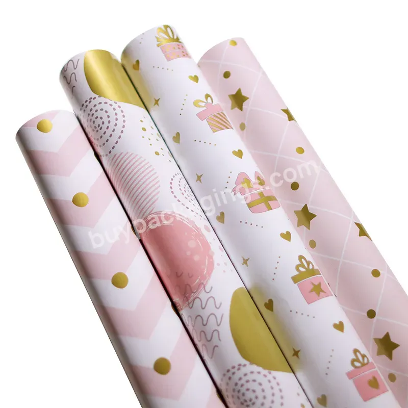 Yohpack Shinny Copper Paper Metal Soft Pink Cute Printing Gold Valentine's Birthday Gift Box Packaging Paper