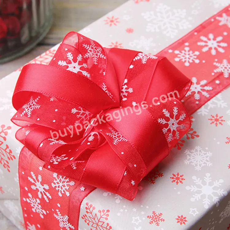 Yohpack Stock 23m/roll Christmas Snowflake Snow Yarn Ribbon Biscuit Cake Gift Box Holiday Packaging Ribbon