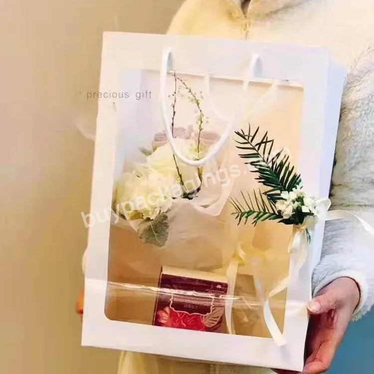 Yohpack Transparent Window Tote Bag Holiday Gift High-end Flower Bouquet Packaging Bag Creative Flower Carry Bag