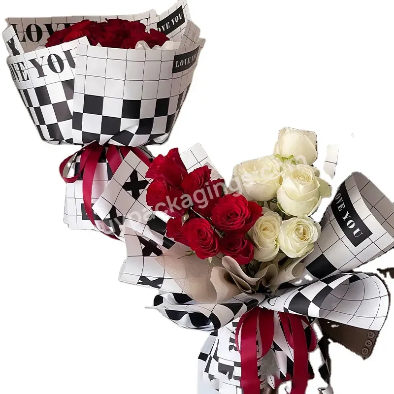 Yohpack Valentine's Day Black And White Checked Thickened Waterproof Wrapping Paper For Flowers Bouquet