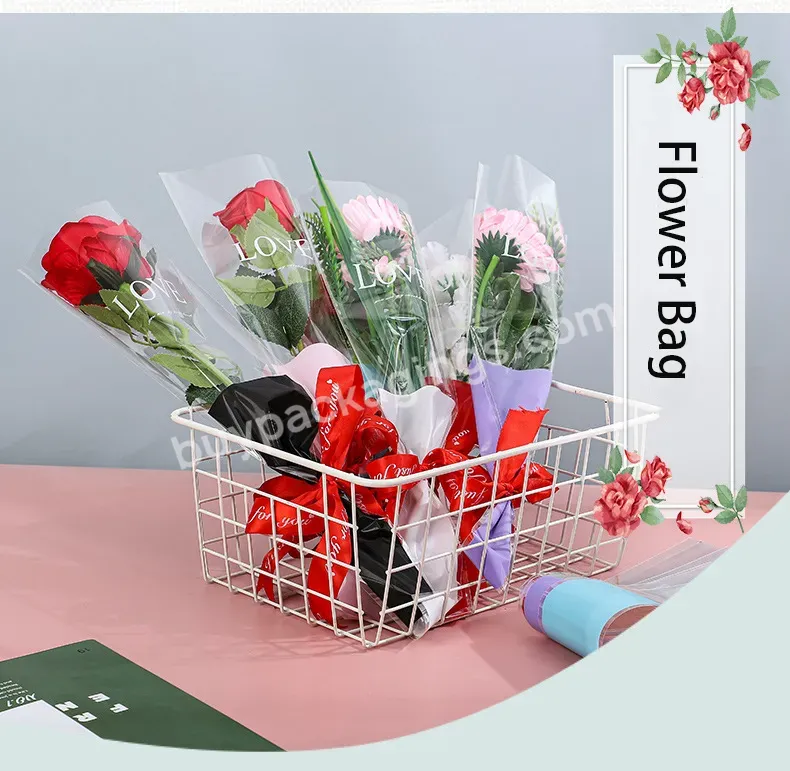 Yohpack Valentine's Day Rose Flower Single Bag Thickened Waterproof Transparent Flower Bag Florist Bouquet Bag