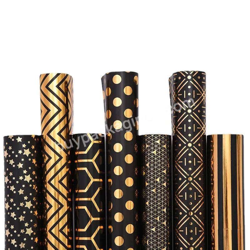 Yohpack Wholesale Black Gold Coated Paper Geometric Bronzing Bright Shinny Thickened Gift Wrapping Paper