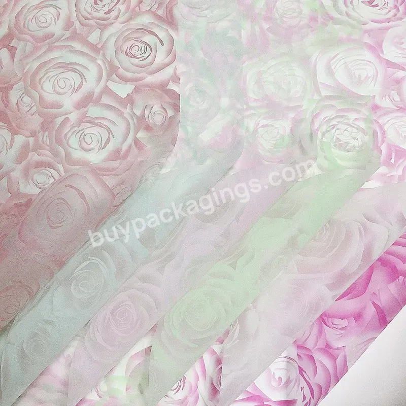 Yohpack Wholesale Floral Packaging Materials Translucent Rose Printing Jelly Film Bouquets Wrapping Flower Paper