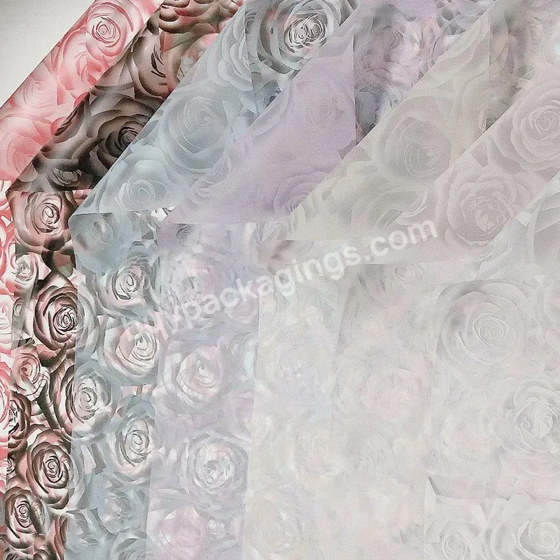 Yohpack Wholesale Floral Packaging Materials Translucent Rose Printing Jelly Film Bouquets Wrapping Flower Paper