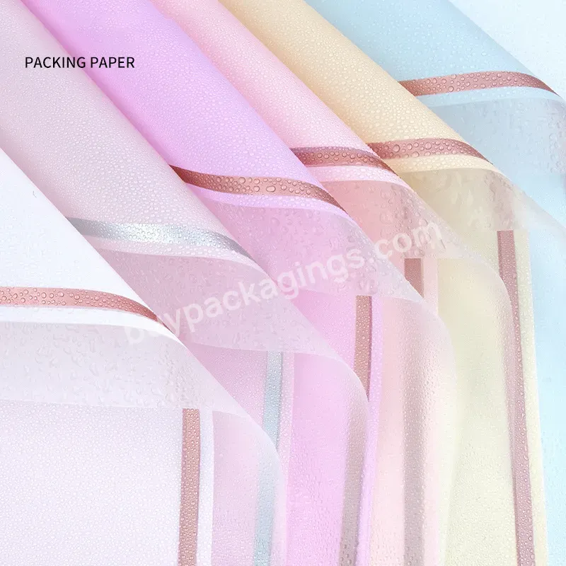 Yohpack Wholesale Golden Edge Jelly Film Wrapping Flower Paper Transparent Border Florist Packaging Bouquet Plastic Paper