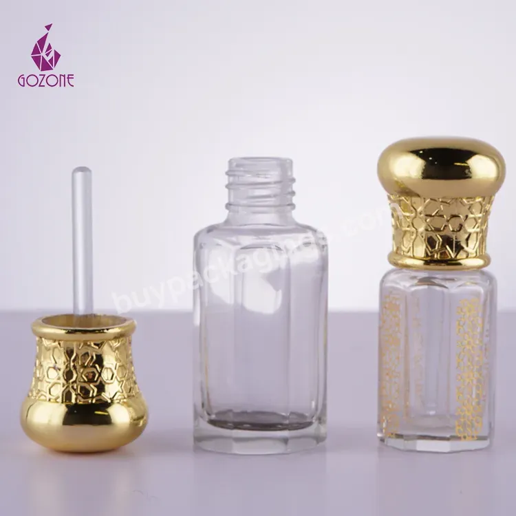 Zamac Gold Cap Gold Plating 3ml 6ml 12ml Oud Oil Perfume Tola Glass Attar Bottles