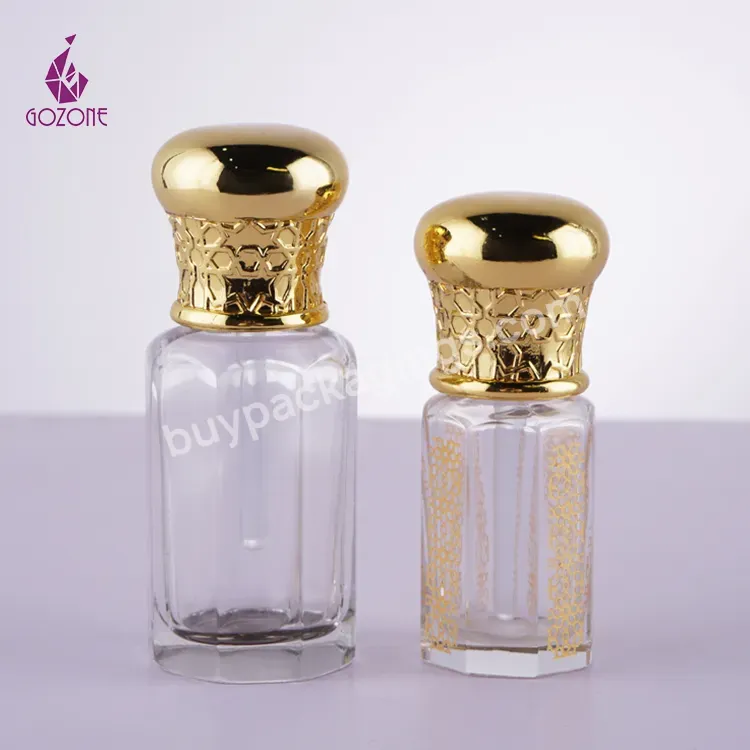 Zamac Gold Cap Gold Plating 3ml 6ml 12ml Oud Oil Perfume Tola Glass Attar Bottles