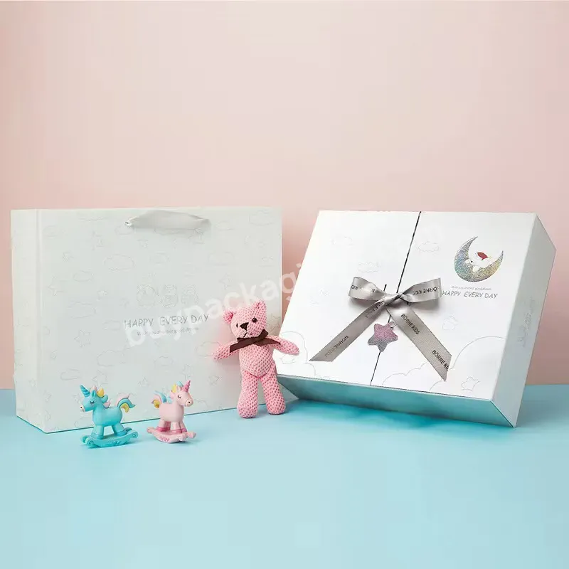 Zeecan Branded Packaging Design White Novelty Double Door Branded Boxes Baby Gift Set Box New Born Baby Gift Set Box