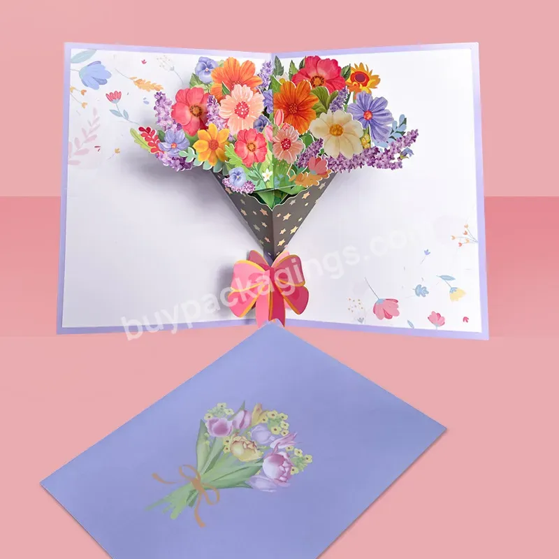 Zeecan Custom Birthday Card Printing Charming Bouquet Of Flowers 3d Greeting Card For Mom 3d Pop Up Card