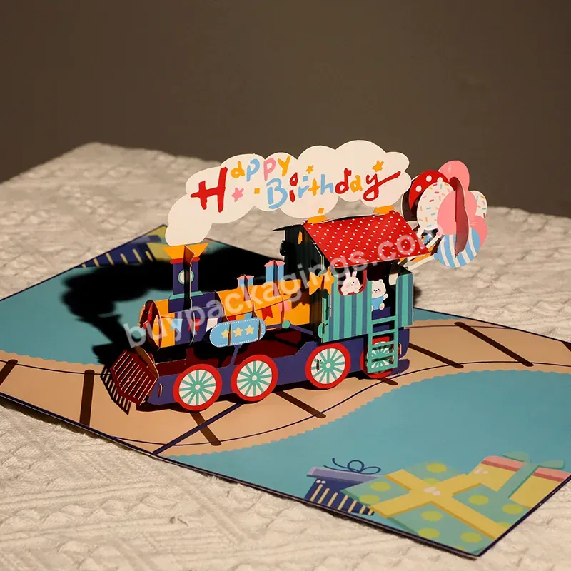 Zeecan Custom Printing Oem 3d Handmade Gift Small Train Pop Up Greeting Card Stickers Mothers Day Pop Up Card