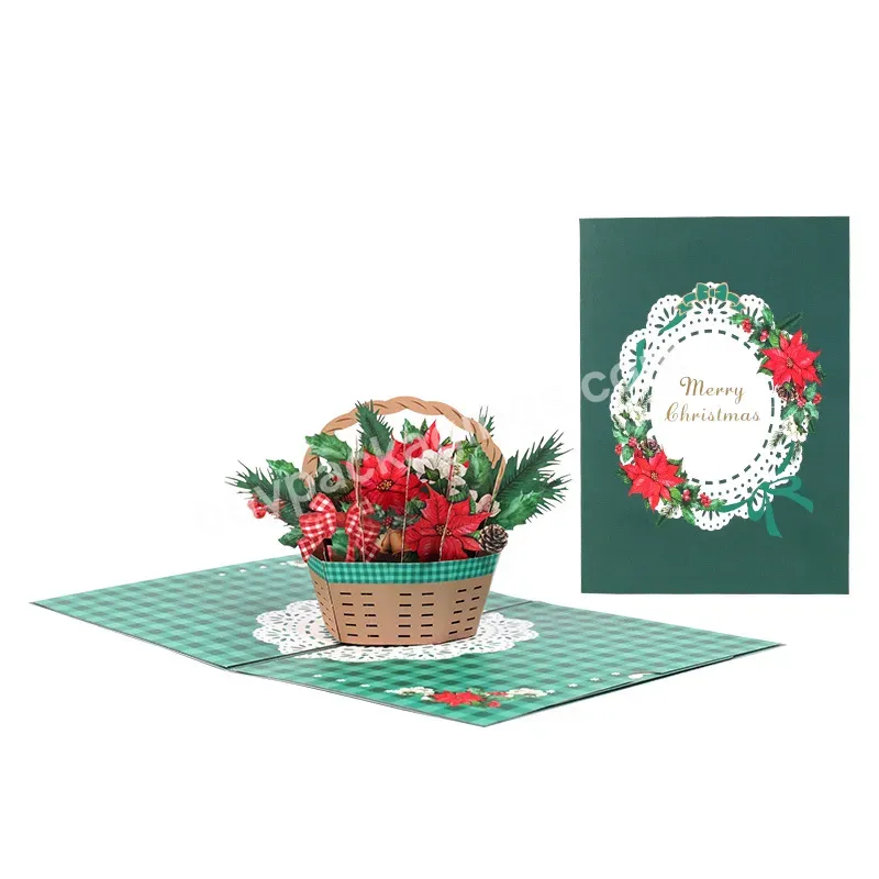 Zeecan High Quality Merry Christmas Cards Winter Gift Pop Up Cards Christmas Flower Basket For New Year Greeting Cards