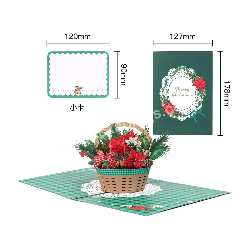 Zeecan High Quality Merry Christmas Cards Winter Gift Pop Up Cards Christmas Flower Basket For New Year Greeting Cards