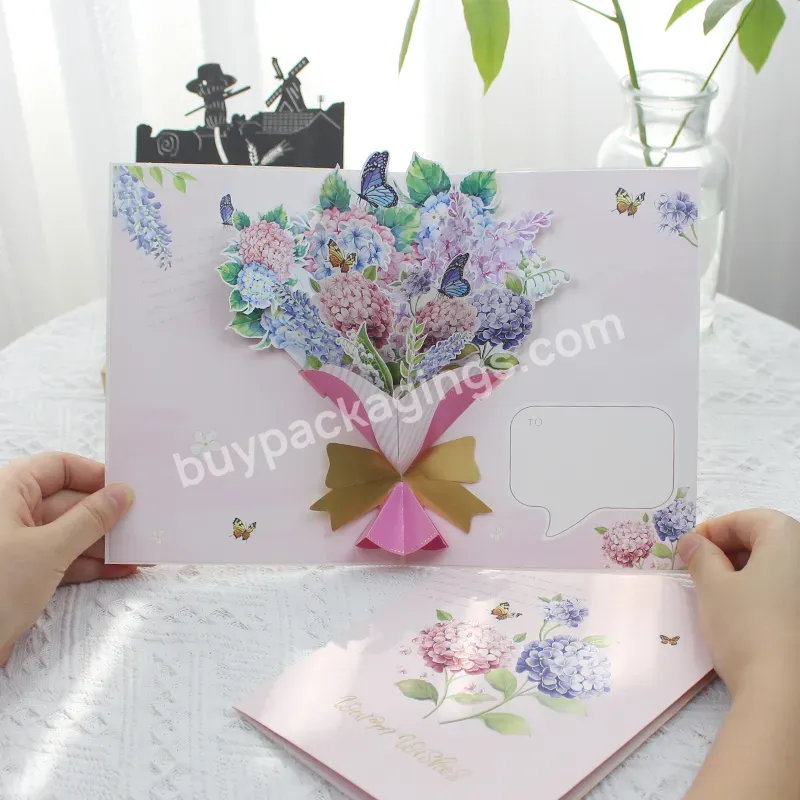 Zeecan Manufacture 3d Pop-up Flower Bouquet Greeting Card Holiday Blessing Hydrangea Bouquet Lovely Handmade Gift Card - Buy 3d Pop Up Birthday Card,Custom Card Greeting Card,3d Pop-up Flower Bouquet Greeting Card Manufacture.