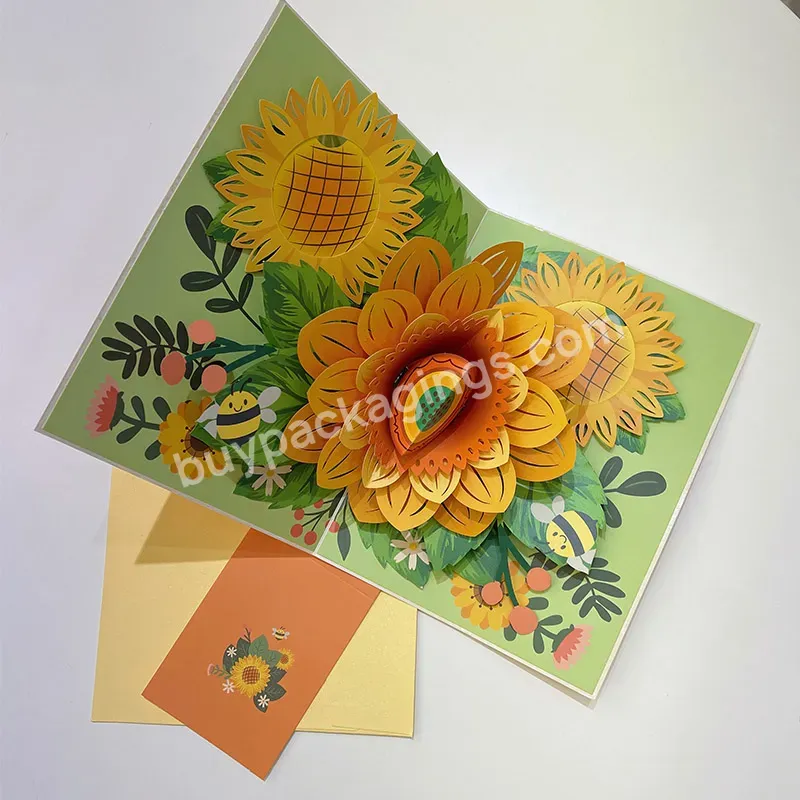 Zeecan New Design Big Sunflower Handmade Greeting Cards Custom Laser Cut Flower 3d Pop Up Flower Greeting Card With Envelopes - Buy Pop Up Flowers Cards,Pop Up Flower Greeting Card,Sunflower Pop Up Cards.