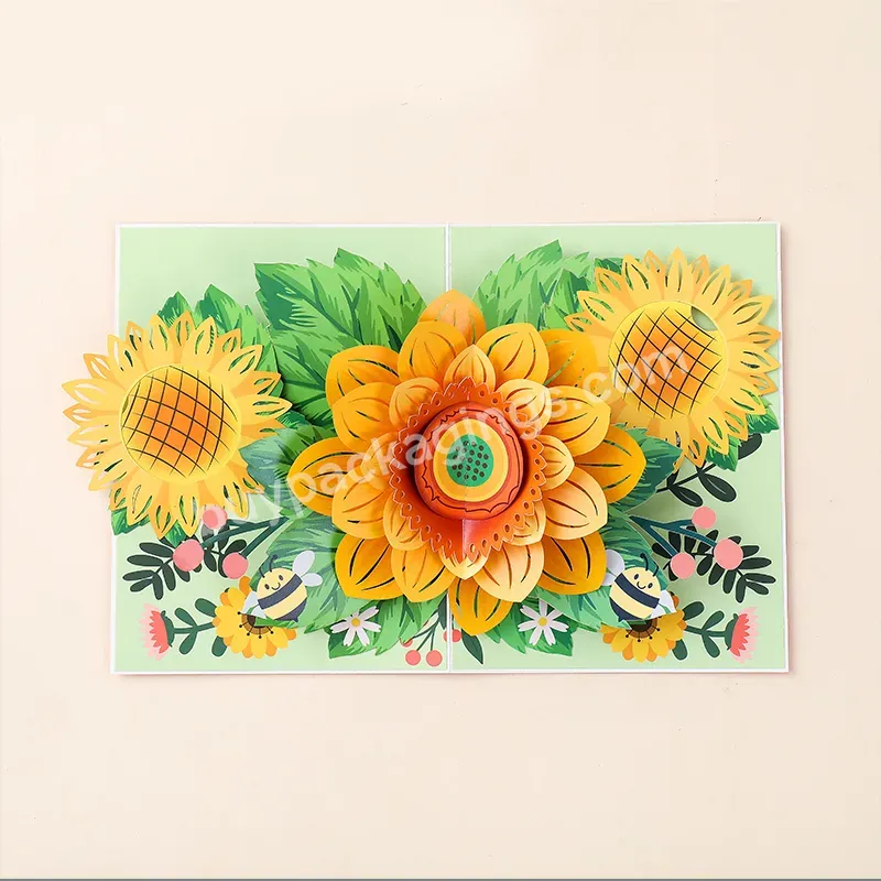 Zeecan New Design Big Sunflower Handmade Greeting Cards Custom Laser Cut Flower 3d Pop Up Flower Greeting Card With Envelopes - Buy Pop Up Flowers Cards,Pop Up Flower Greeting Card,Sunflower Pop Up Cards.