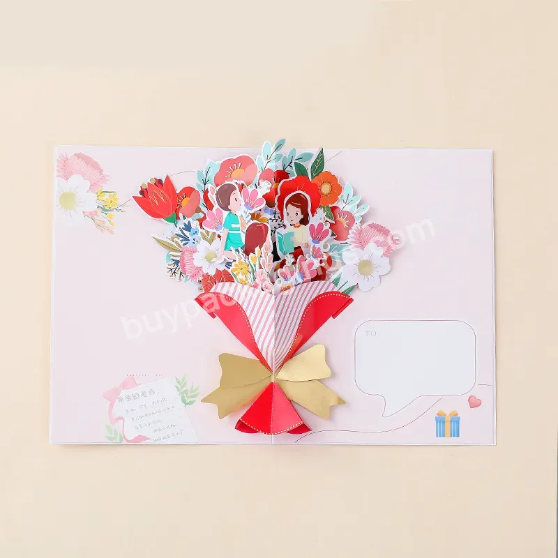 Zeecan Wholesale Custom Creative Pop Up Children Gift Cards Periwinkle Bouquet 3d Teachers' Day Greeting Cards