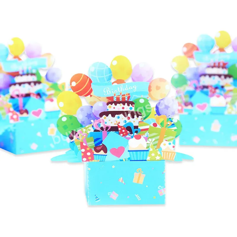 Zeecan Wholesale Custom Handmade Luxurycake And Balloons 3d Greeting Card Printing Birthday Cake Pop Up Cards