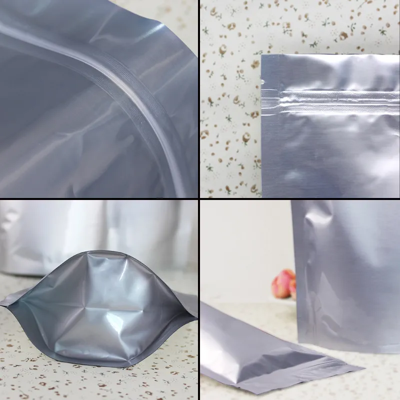 Zip lock customized silver food grade zipper plastic big stand up packing triple laminated reusable esd large aluminum foil bag