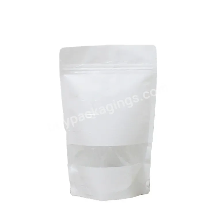 Zip Lock White Stand-up Barrier Recycled Paper Window With Square Bottom High Quality Flat Biodegradable Kraft Stand Up Pouch