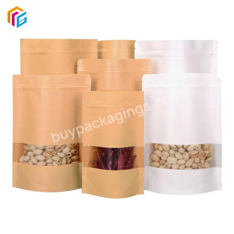 Zipper Custom Cookie Standup Horizontal Snack Packaging Bags Biodegradable Kraft Paper Pouch With Window