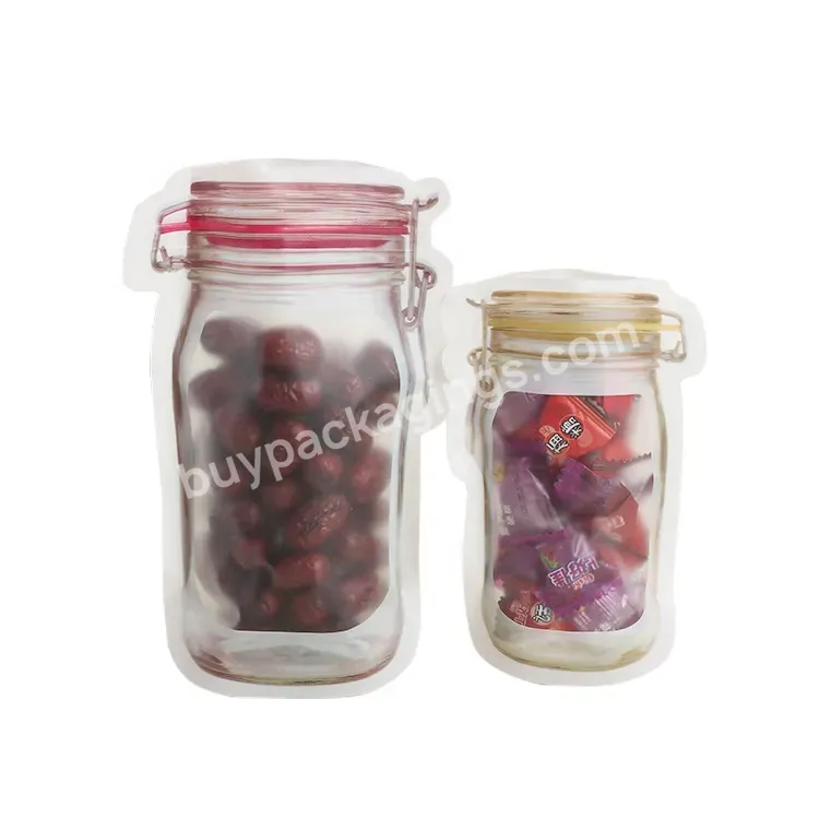 Zipplock Top Food Packaging Moisure Proof Special Shape Reusable Stand Up Mason Jar Zipper Bag