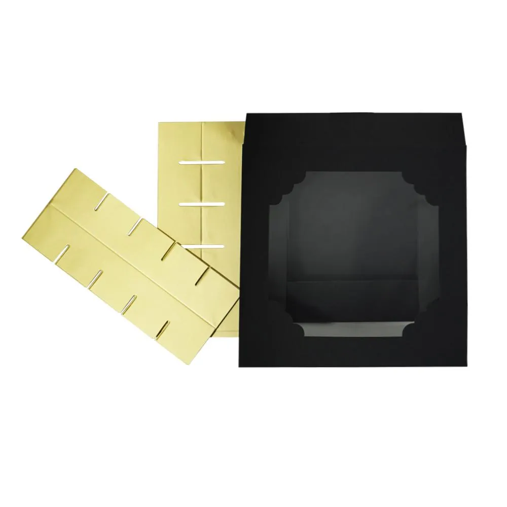 ZL customized black high-grade 25 grid gold insert candy chocolate food box with transparent PET window dessert gift box