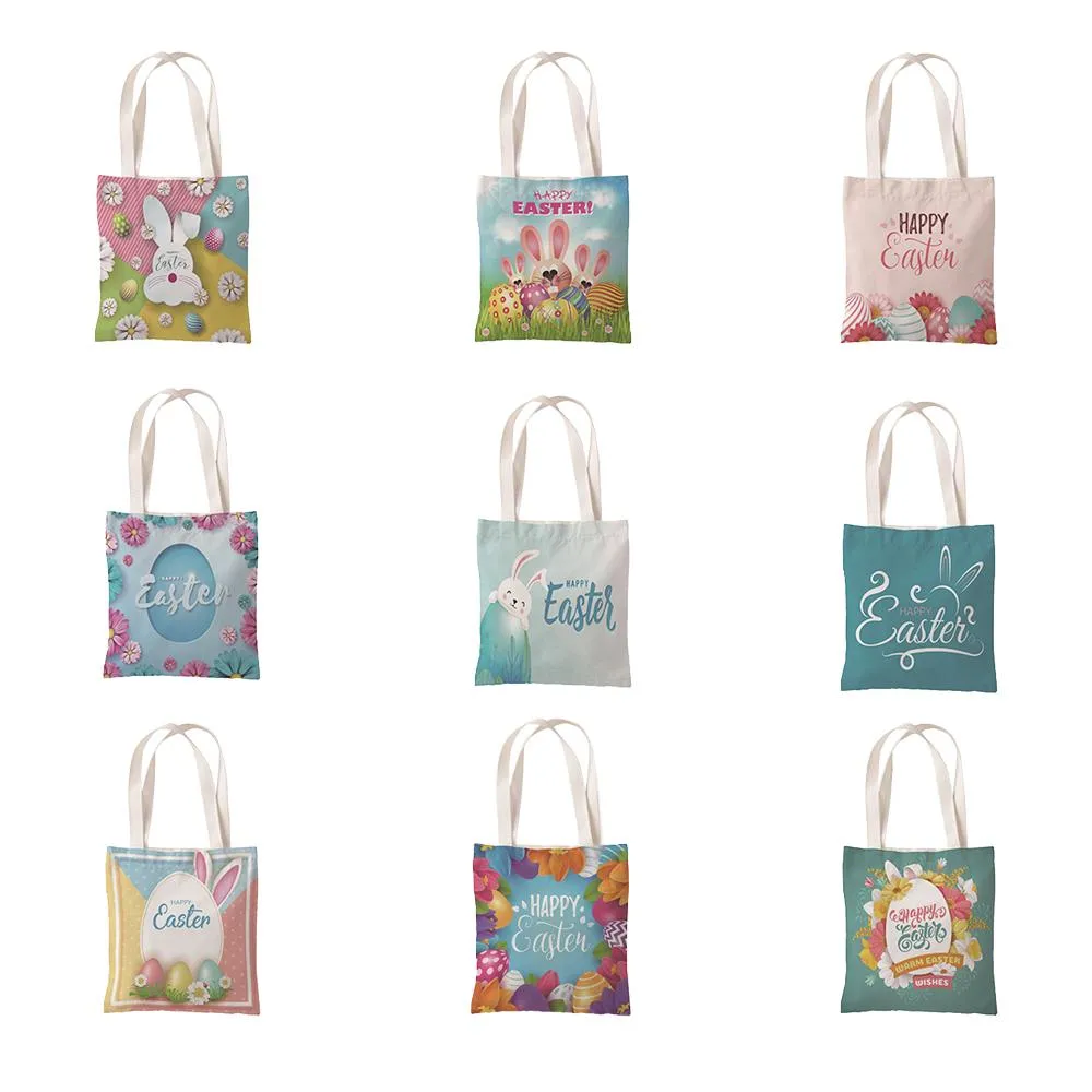 ZL Easter Pattern Bunny Egg Canvas Material Shoulder Bag Handbag Leisure Coin Bag Wild Bag