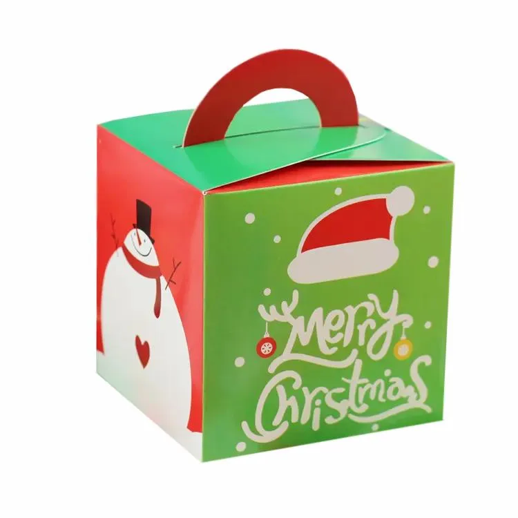 ZL  New Cartoon Printing Retro Kraft Foldable Crackers Candy Cake Boxes Small Paper Square Christmas Gift Box With Handle