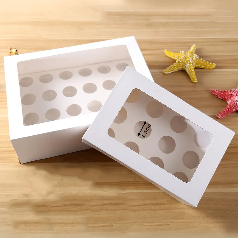 ZL White 12 24 Holes Square Clear Window Cake Box Wedding Birthday Party Mini Individual Cupcake Boxes With Insert