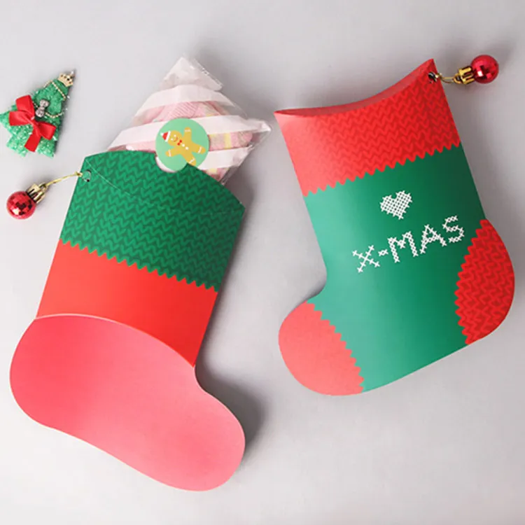 ZL Wholesale Foldable Christmas eve Socks Box Jewelry Present Packaging Cookies Candy Sweet Decoration Christmas Gift Box