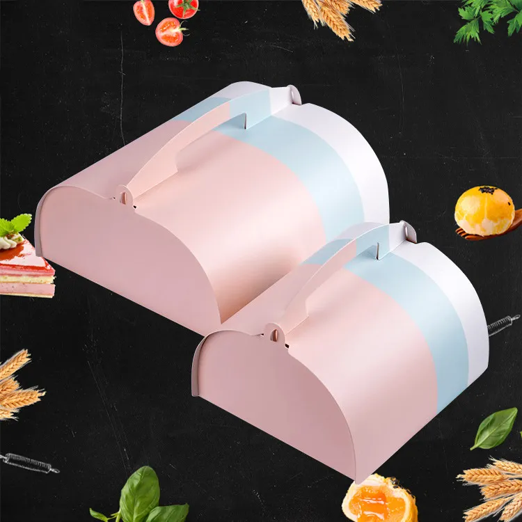 ZL Wholesale Rectangle Personalized Bakery Food Packaging Wedding Birthday Cake Box Gift Pink Paper Cake Boxes With Handle