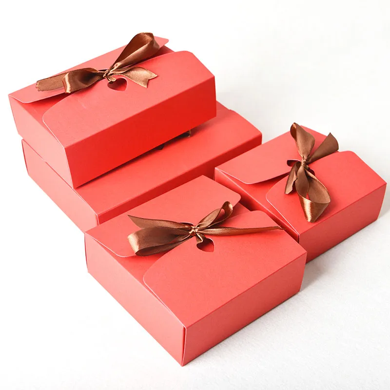 ZL Wholesale Red Black Brown Blue Color Packaging Shirt Soap Dry Fruits Baking Food Foldable Gift Box With Ribbon Eco Friendly