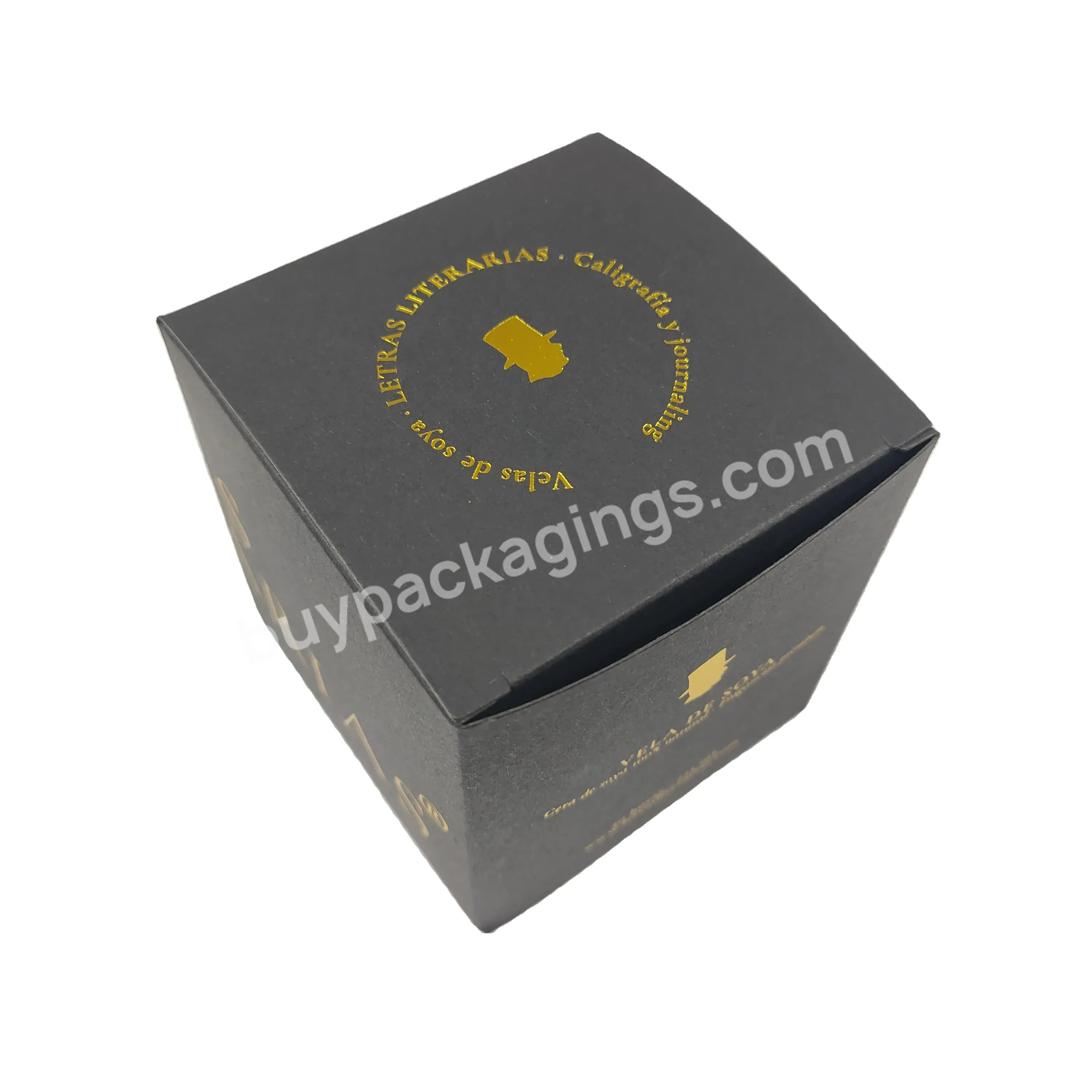 Black Paper Gift Boxes Custom Luxury Gold Foil Logo For Candle Box Packaging