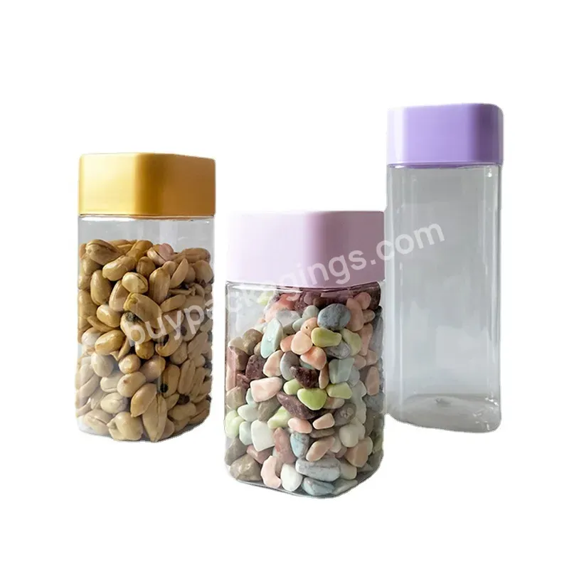 Wholesale Empty 25/30/35/40/45g 700ml Food Grade Clear Screw Top Cover Light-weight Peanut Candy Plastic Square Jar For Food