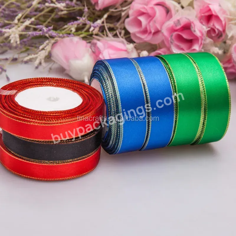 2cm Polyester Satin Ribbon With Gold Brim