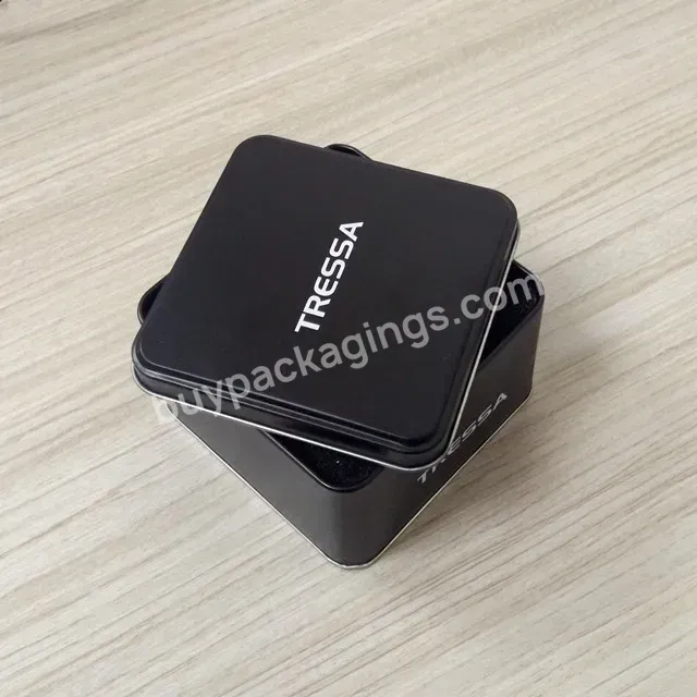 Black Color Square Metal Tin Watch Case With Foam Custom Tin Packaging