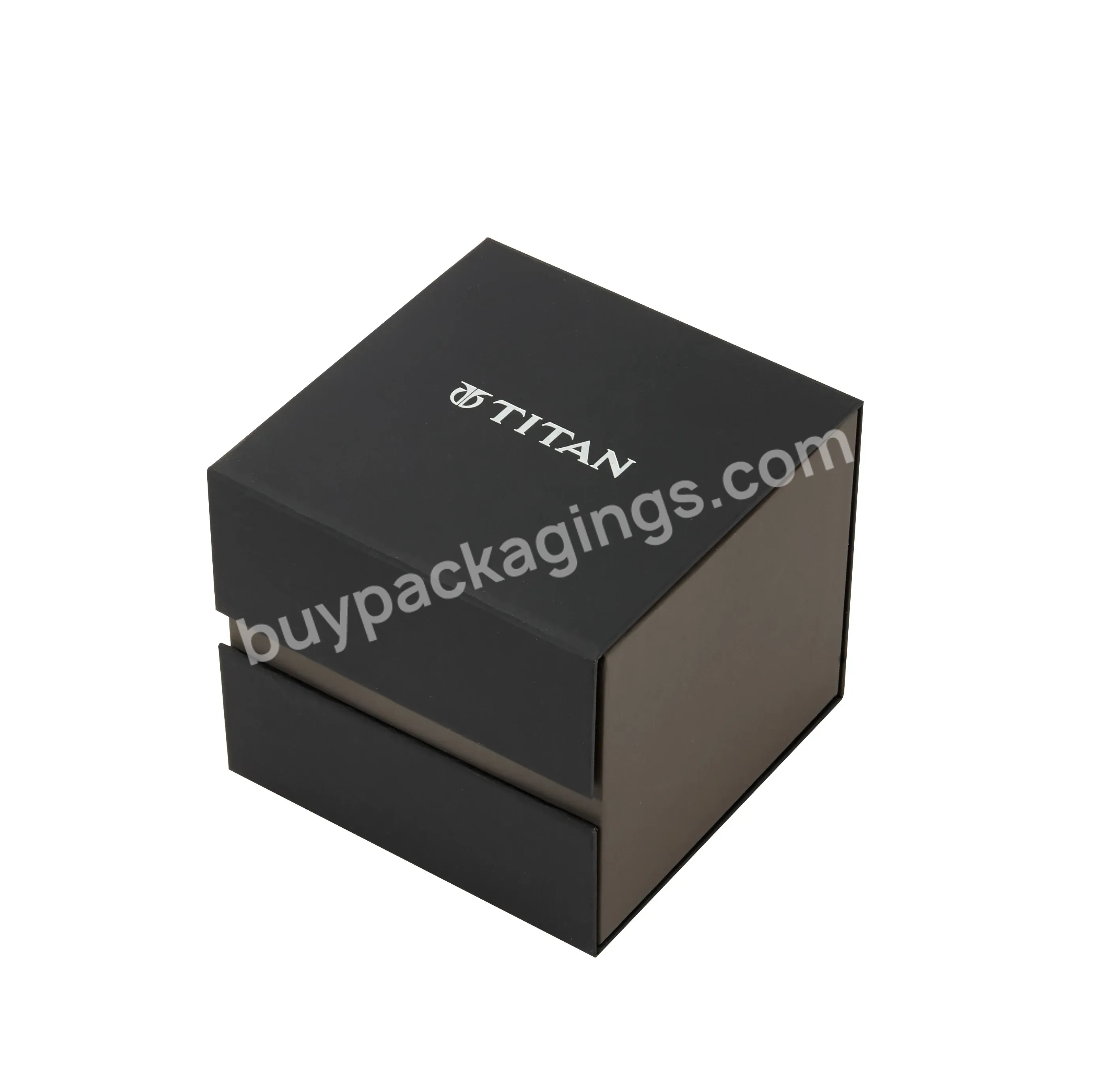 Black Flat Hinged Rigid Wholesale Custom Logo Single Watch Display Packaging Luxury Wrist Watch Box With Pillow