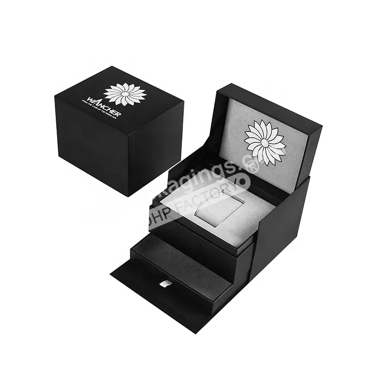 Black Paper Cardboard Boxes Wholesale Leatherette Printed Custom Logo Luxury Packaging Display Watch Box