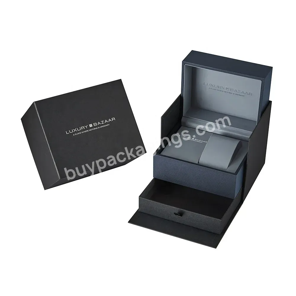 Brand Oem Luxury Handmade Rigid Packaging Art Paper Pu Leather Hinged Watch Box For Gift Packaging Wholesale