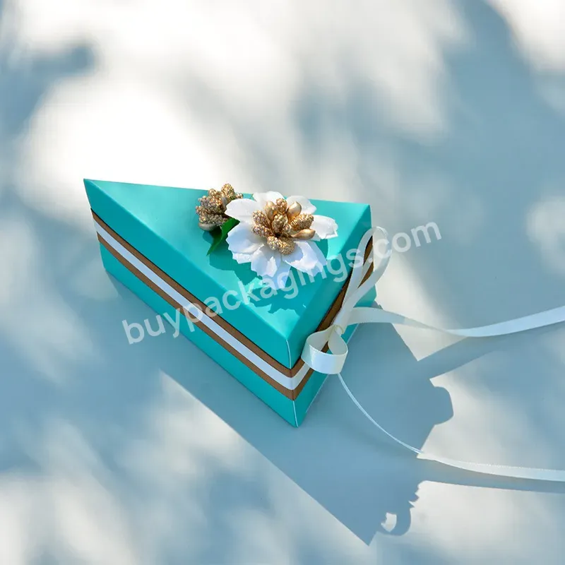 Creative Custom Cake Slice Shape Gift Box For Candy Party Present Graduation Gift Favor Cardboard Packaging Boxes With Ribbons - Buy Cake Slice Triangle Shape Cardboard Gift Box,Unique Cake Packaging With Flower Deco And Ribbon,Party Present Custom D