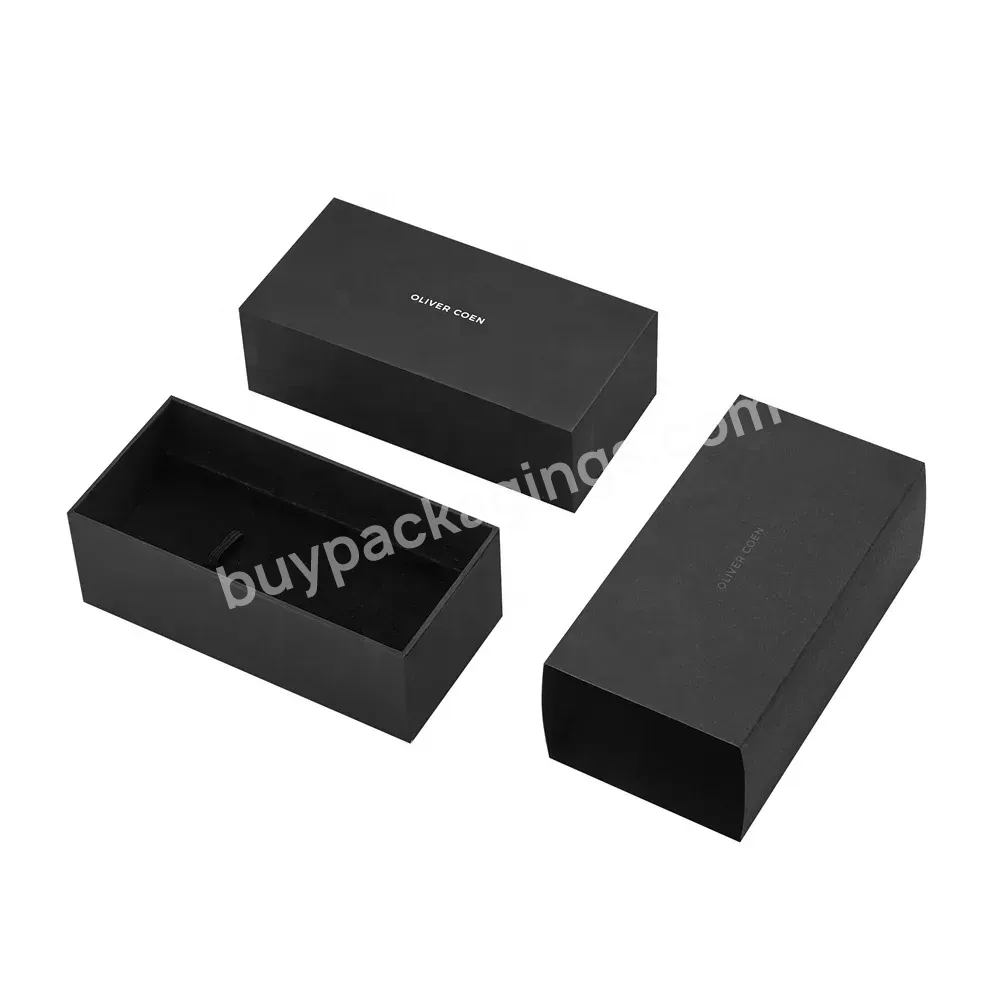 Creative Spot Uv Custom Logo Luxury Black Recycled Paper Rigid Cardboard Watch Band Packaging Box With Sleeve