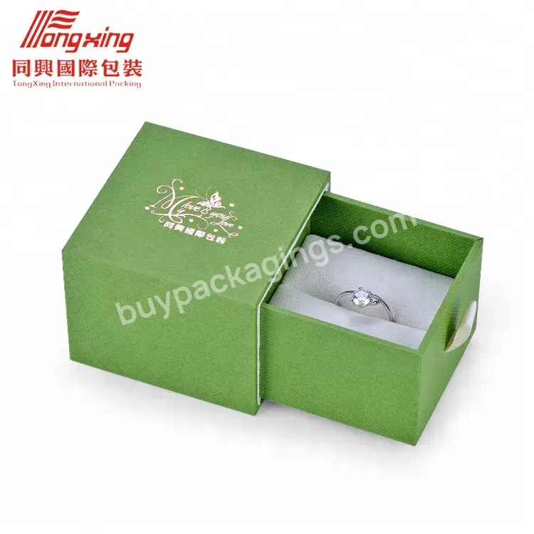 Custom Cardboard Green Jewelry Ring Box With Drawer