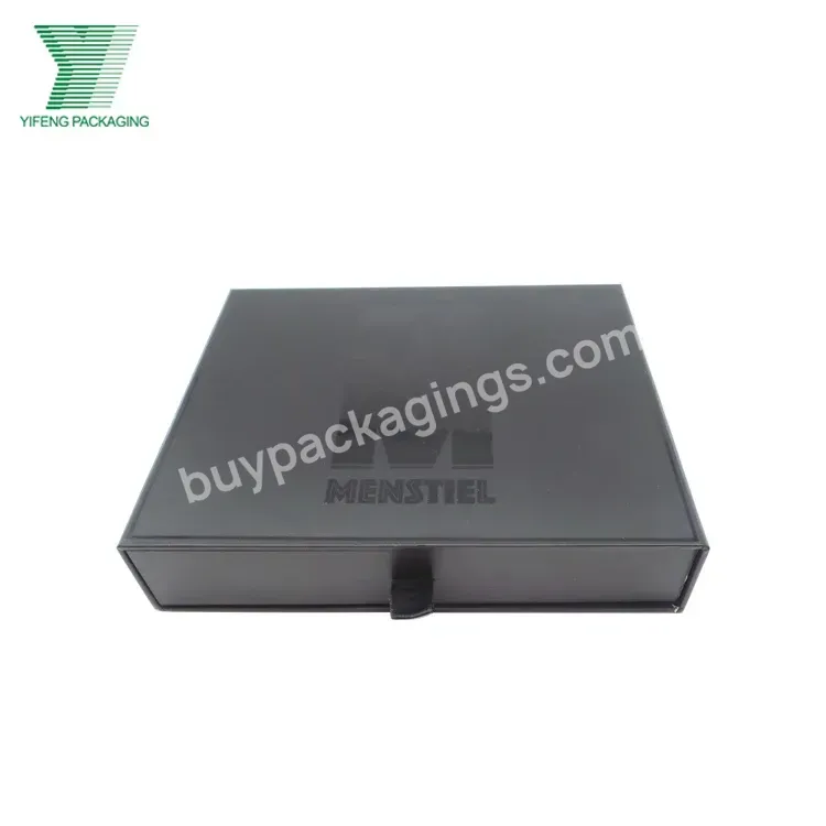 Custom Cardboard Sliding Boxes Black Drawer Gift Packaging With Ribbon Puller For Belt And Saddle For Accessories